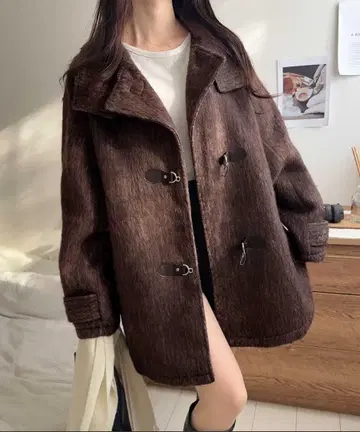 다크 브라운 더플 코트 오버 사이즈