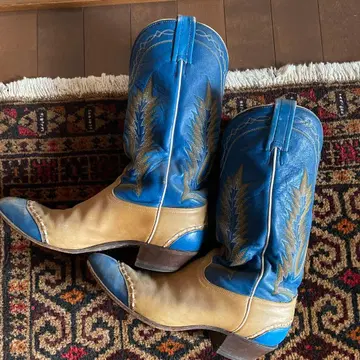 토니 라마 웨스턴 부츠 파랑과 베이지 가죽