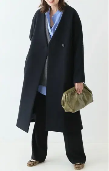 SLOBE IENA Super100 더블 모사 V넥 노카라 코트