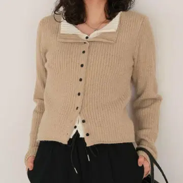 titivate 레이어드 스타일 리브 니트탑 바이컬러 베이지 M