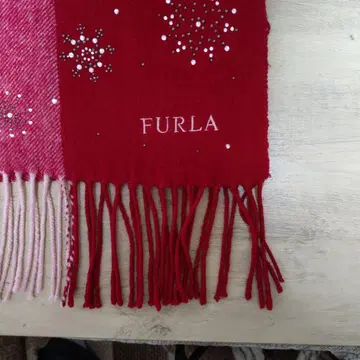 FURLA 머플러 빨간색 핑크 큐빅 머플러