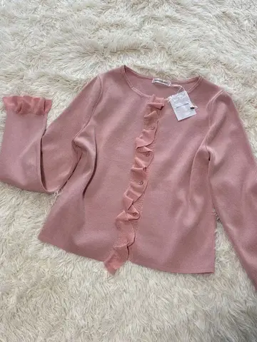 natural couture 프릴 디테일 가디건 핑크