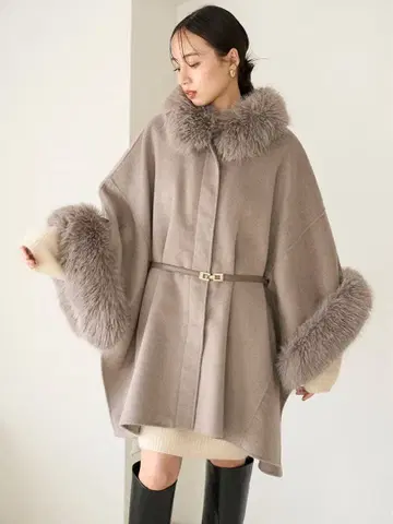 [ 택 포함 새상품 ] snidel 퍼 포함 미들 케이프 코트