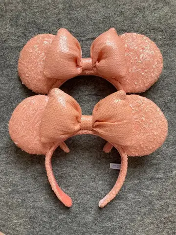 디즈니 머리띠 스팽글 파스텔 살몬 핑크 오렌지 페어