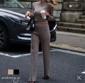 esutoreja*크롭 니트 팬츠 셋업*모카