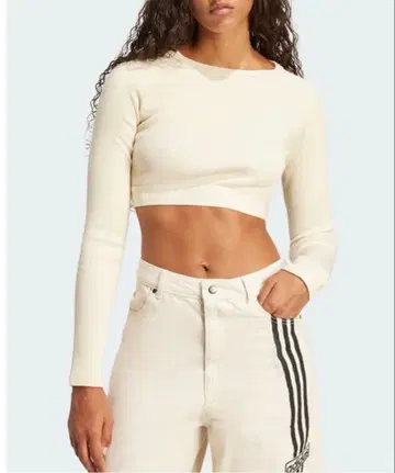 adidas 크림 크롭 긴팔 티셔츠