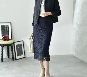 인터플래닛 케미컬 레이스 타이트 스커트 M 네이비 안감 있음