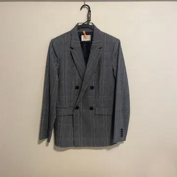 ALPHA CUBIC 그레이 체크 더블 브레스트 자켓