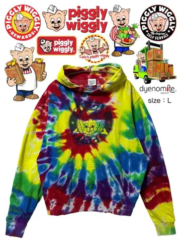 Piggly Wiggly 후드티 L 태국 패턴 USA 구제 의류