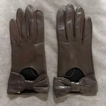 가죽 장갑 다크 브라운 리본 포함 사이즈 7