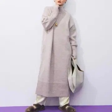 ADAM ET ROPE' 터틀 백슬릿 니트 원피스