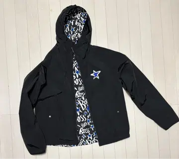 후드 부착 윈드 브레이커 블랙