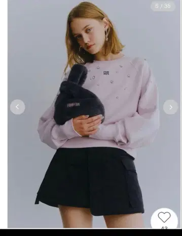 퍼퍼 FURFUR 비쥬 장식 로고 자수 맨투맨 핑크