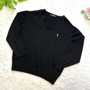 FUKUZO V넥 케이블 니트 블랙 XL 사이즈 후쿠조