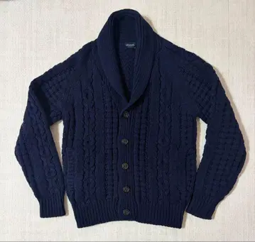 Drumohr 케이블 니트 가디건 숄카라 메리노울 네이비 M