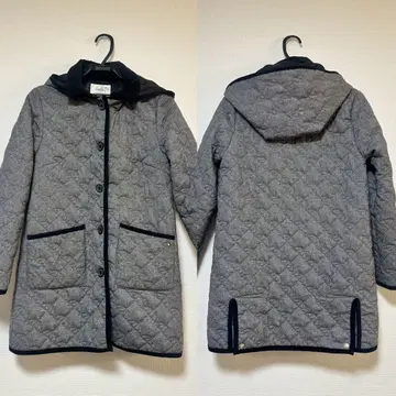그레이 퀼팅 자켓 후드 부착