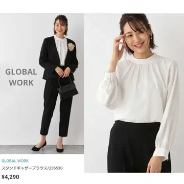 GLOBAL WORK 스탠드 개더 블라우스 화이트