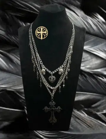 handmade 4연 체인 'Scull'/y2k/Necklace