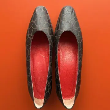 미사용 AKA PAR AKAMINE 펌프스 크로커다일풍 브라운 펌프스