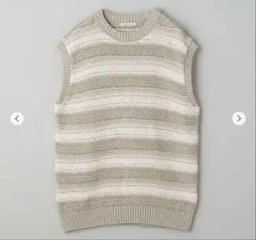 미사용 새상품 YONETOMI 보더 크루넥 니트 베스트 L 사이즈