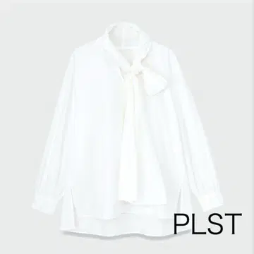 PLST 코튼 실크 보타이 블라우스 화이트