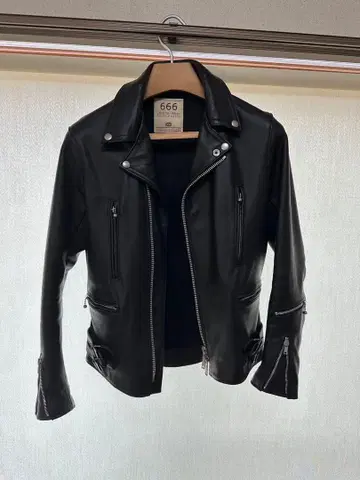 666 Leather Wear 블랙 더블 라이더 자켓 34