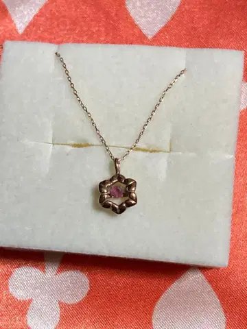 K10 꽃 모양 펜던트 목걸이 핑크 루비 보석