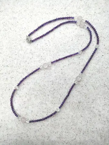 로즈쿼츠 마노 수정 롱 목걸이