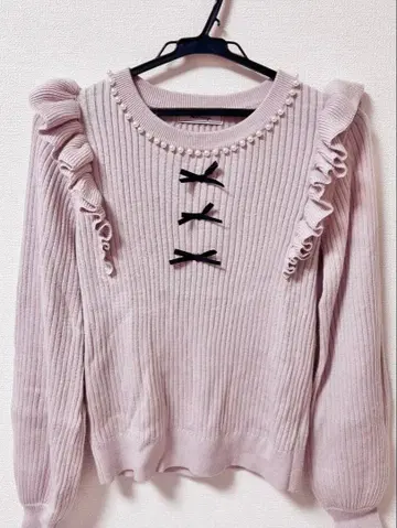 Ank Rouge 펄 리본 니트탑 핑크