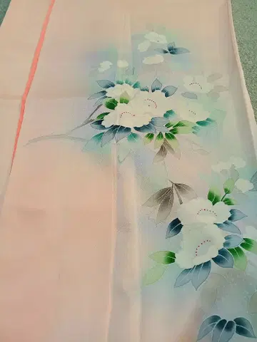 연한 핑크 꽃무늬 호몬기? 쓰케아게? 소매 김