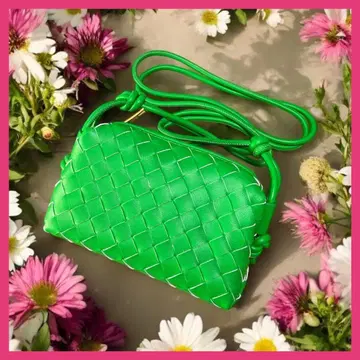 숄더백 천연 가죽 인트레차트 그린 녹색 뜨개질 백 통학 외출용