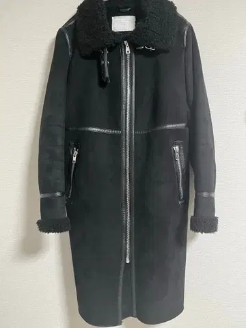 ZARA 자라 블랙 무스탕 스타일 롱 코트