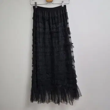 vintage 프릴 블랙 튤 롱 스커트 FREESIZE