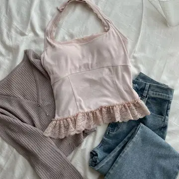 NICE CLAUP 비쥬 버튼 벨 슬리브 가디건 & 이너 핑크