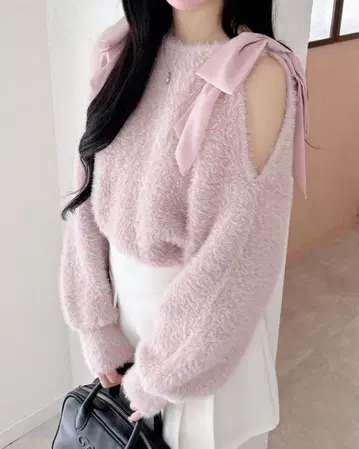 INGNI 어깨 리본 페더 니트 핑크 M