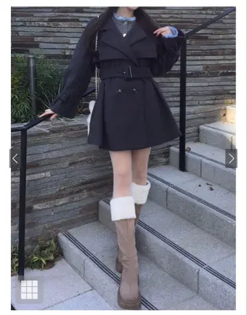 벨트 포함 페이크 울 트렌치코트 블랙 그레일 GRL