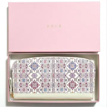 [ 미사용 새상품 ] 유젠분코 꽃무늬 장지갑 지퍼 소가죽 일본제