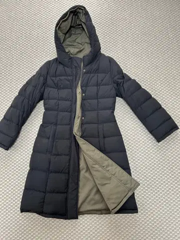 rienda 후드 부착 리버서블 롱 다운 자켓 M 블랙, 카키