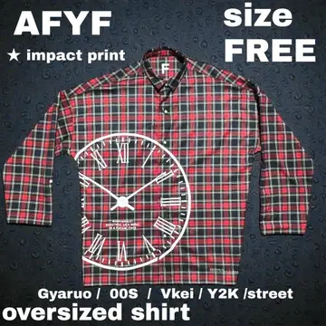 헤이세이 갸루 남자 Y2K V 스트릿 빨간색 체크 그래픽 셔츠 프리