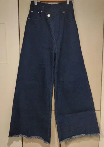 아지메 와이드 데님 프린지 밑단 마감