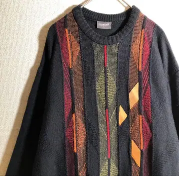 US 수입 빈티지 아트 패턴 디자인 니트 올 패턴 아트 패턴 L 사이즈.