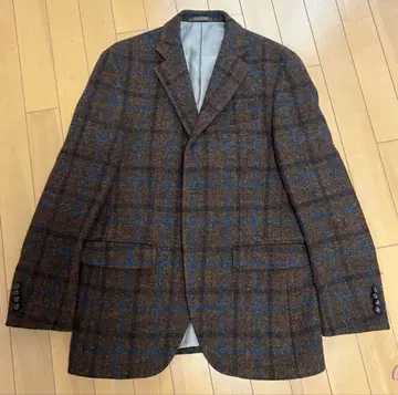 Harris Tweed 브라운 계열 체크 무늬 테일러드 자켓