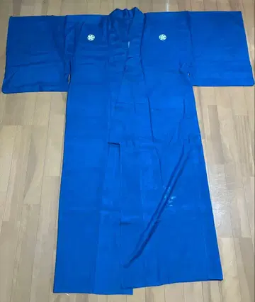 류큐 무용 파란색 무지 의상 문장 기모노