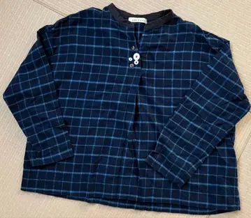 pas a pas 네이비 체크 일본제 면 소재 인디고 염색