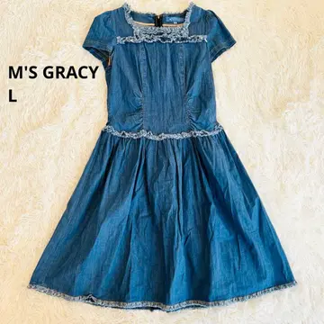 M'S GRACY [ 데님 원피스 ] L 프릴 무릎 기장 반팔 A라인