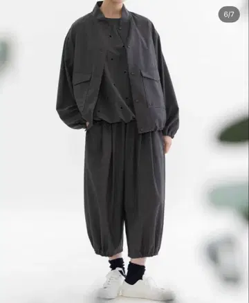 트로 스탠드 카라 셋업 그레이