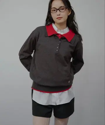 MUHET 레이어드 스타일 폴로 니트 상의 니트