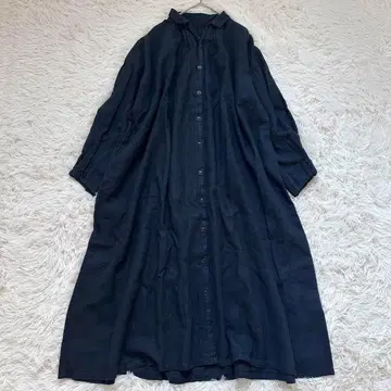 네스트로브 라미린넨 기모 퍼프 슬리브 원피스 린넨 100% 블랙 일본제