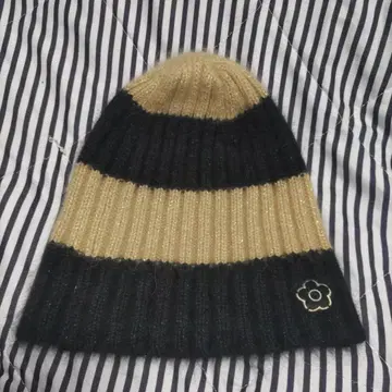 MARYQUANT 스트라이프 라메 니트 모자