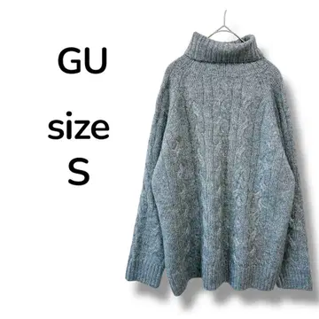 GU 지유 니트 스웨터 터틀넥 그레이 케이블 니트 소매 리브